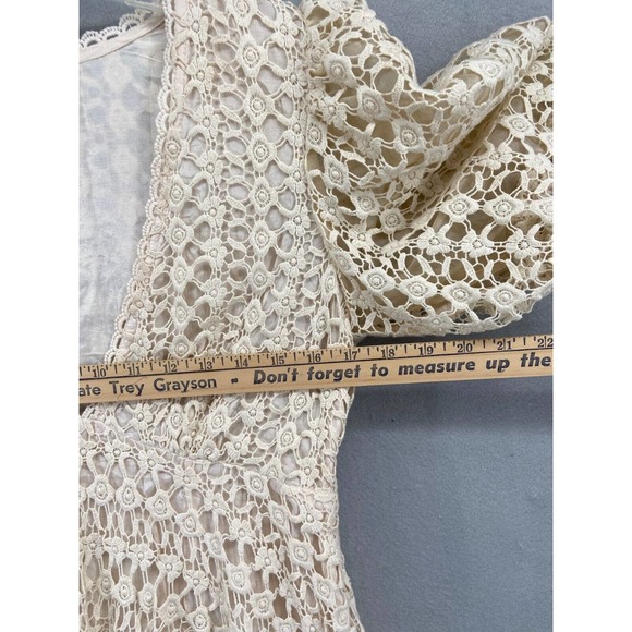 byTiMo Dress Women’s Sz S Ivory Lace Crochet Puff Sleeve V-Neck Babydoll NWOT - Picture 4 of 11